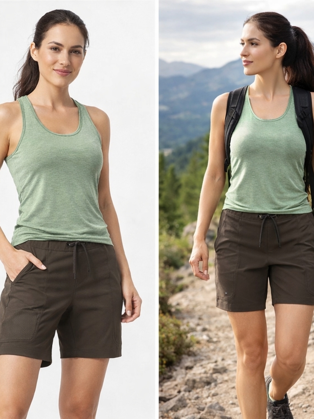 Indyeva Olive Brown Performance Shorts M Minimalist Gorpcore Utility Travel NWOT